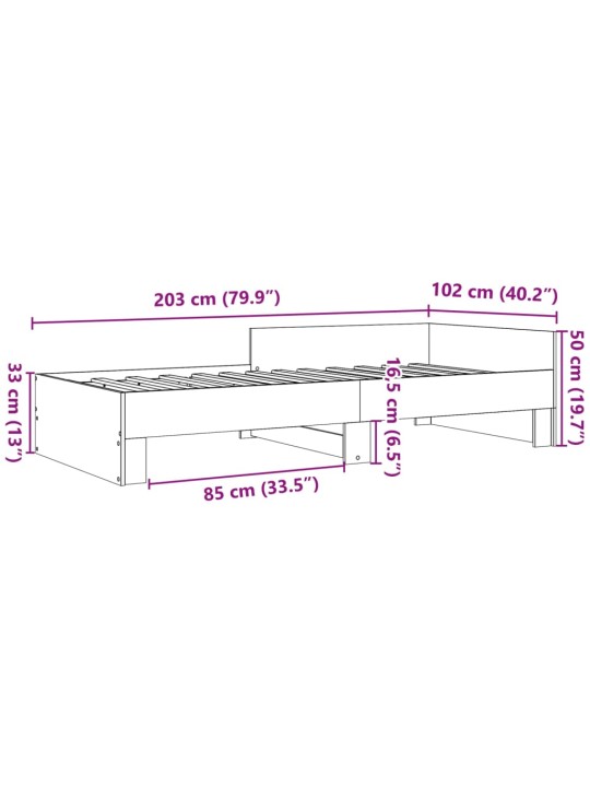 Sängynrunko betoninharmaa 100x200 cm tekninen puu