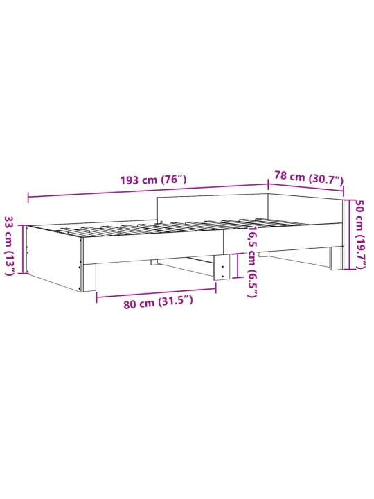 Sängynrunko musta 75x190 cm tekninen puu