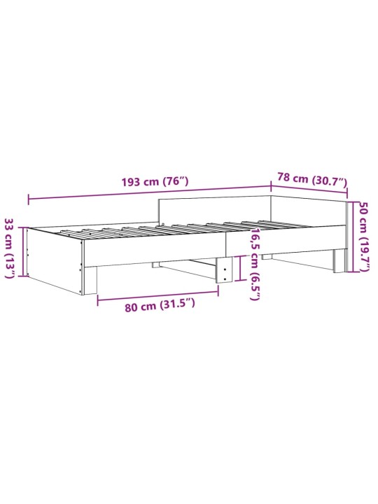 Sängynrunko harmaa Sonoma 75x190 cm tekninen puu