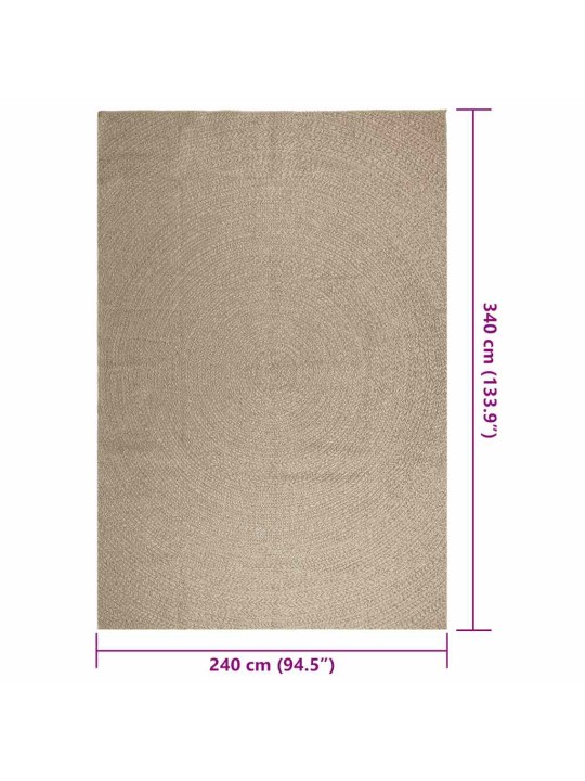 Matto zizur beige 240x340 cm juuttityyli sisä- ja ulkokäyttöön