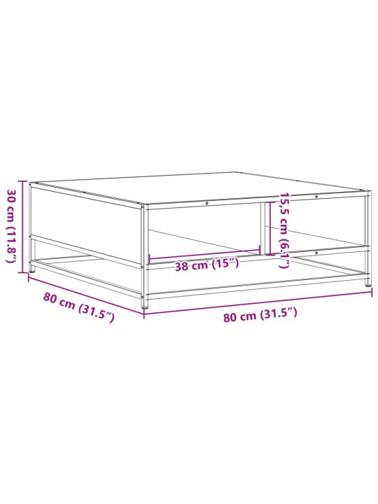 Sohvapöytä musta 80x80x30 cm tekninen puu ja metalli