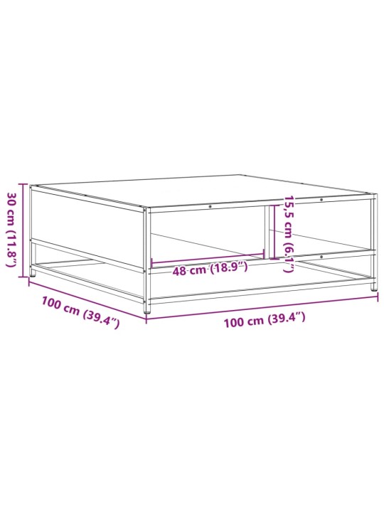 Sohvapöytä musta 100x100x30 cm tekninen puu ja metalli