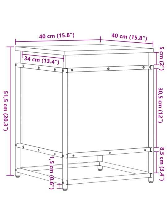 Säilytyslaatikko kannella savutammi 40x40x51,5 cm tekninen puu