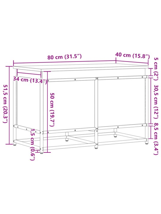 Säilytyslaatikko kannella savutammi 80x40x51,5 cm tekninen puu