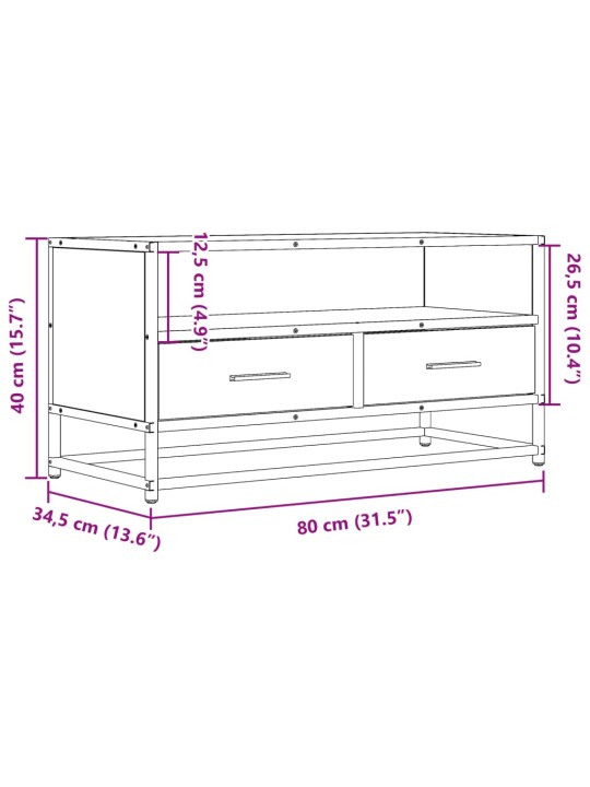 TV-taso Sonoma-tammi 80x34,5x40 cm tekninen puu ja metalli