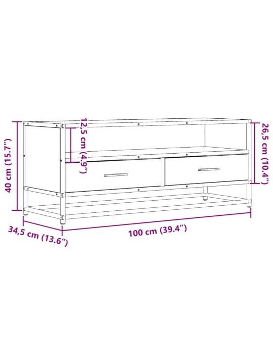 TV-taso Sonoma-tammi 100x34,5x40 cm tekninen puu ja metalli