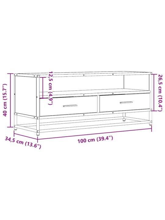 TV-taso harmaa Sonoma 100x34,5x40 cm tekninen puu ja metalli