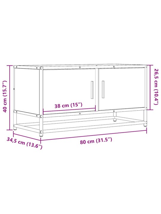 TV-taso harmaa Sonoma 80x34,5x40 cm tekninen puu ja metalli