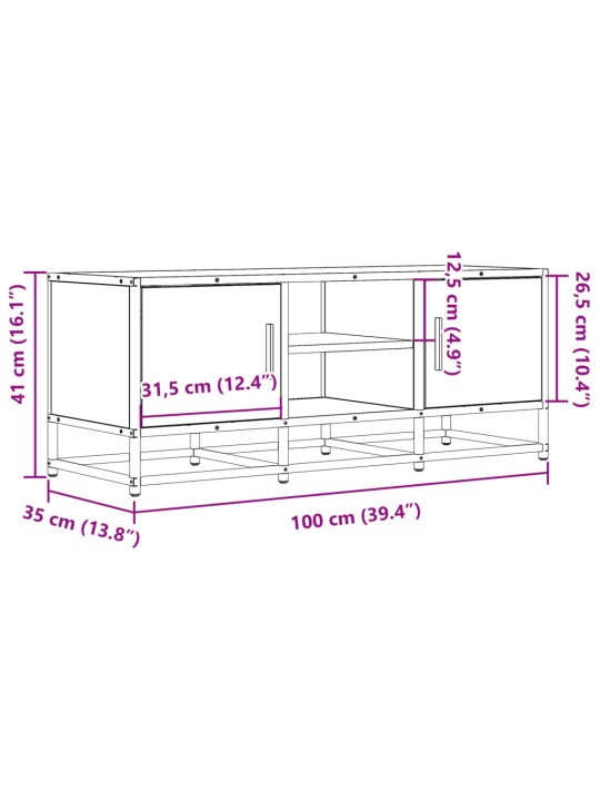 TV-taso Sonoma-tammi 100x35x41 cm tekninen puu ja metalli