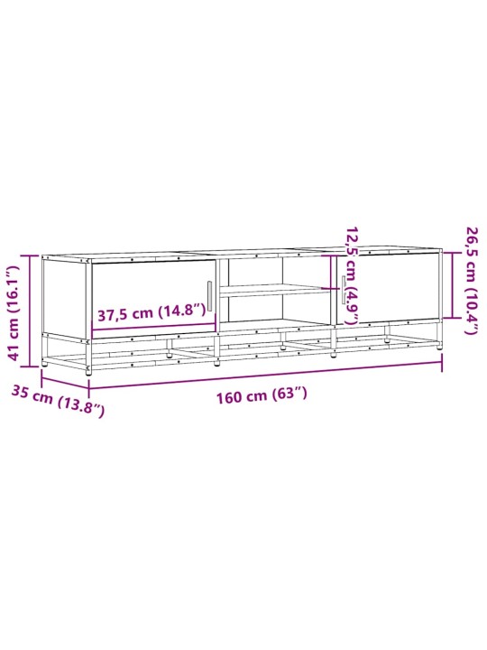 TV-taso Sonoma-tammi 160x35x41 cm tekninen puu ja metalli