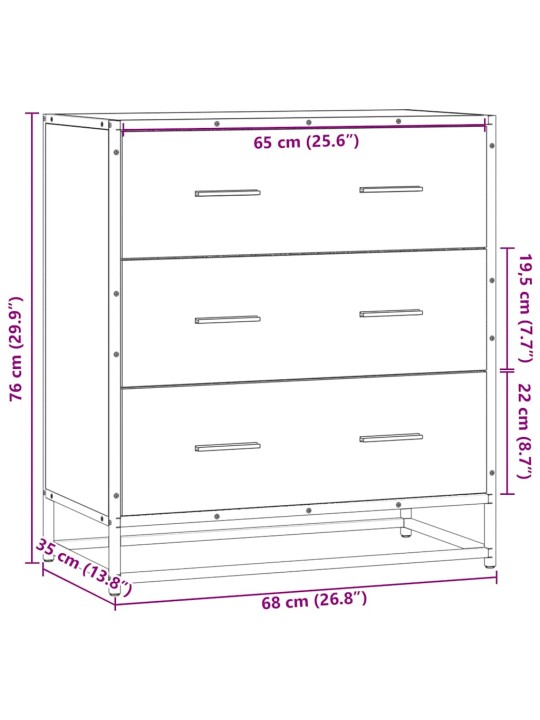 Senkki ruskea tammi 68x35x76 cm tekninen puu ja metalli
