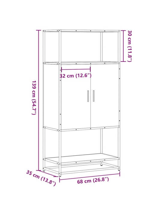 Highboard harmaa sonoma 68x35x139 cm suunniteltu puu ja metalli
