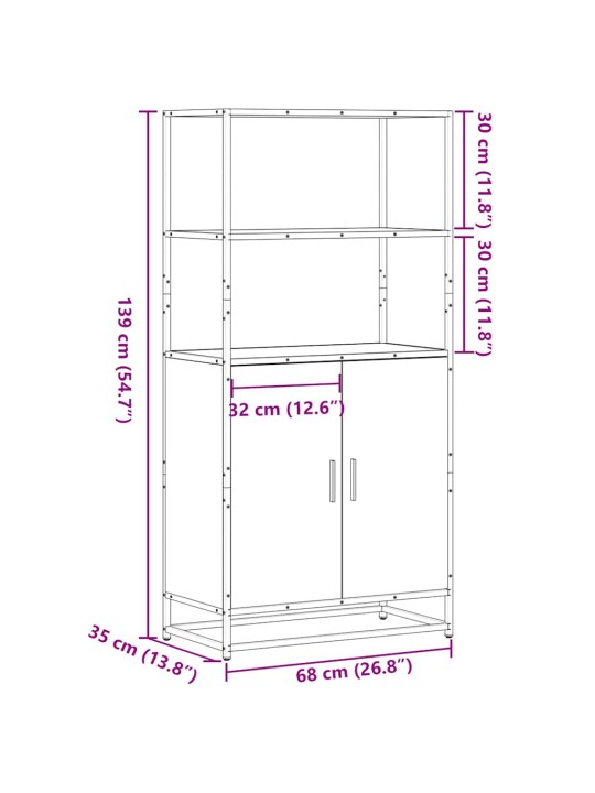 Korkeaboard musta 68x35x139 cm suunniteltu puu ja metalli