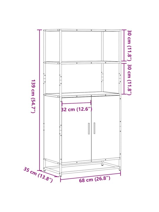 Highboard harmaa sonoma 68x35x139 cm suunniteltu puu ja metalli