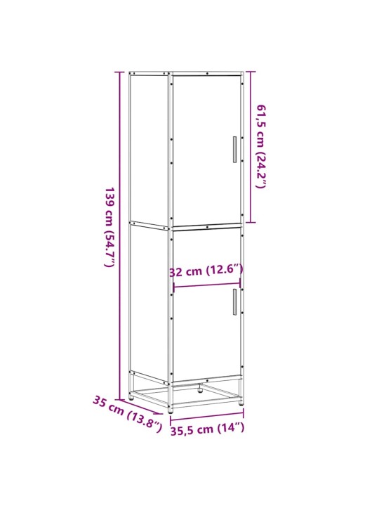Korkeaboard sonoma tammi 35,5x35x139 cm suunniteltu puu metalli