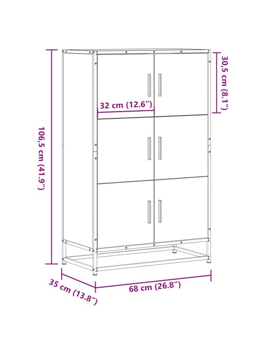 Korkeaboard musta 68x35x106,5 cm suunniteltu puu ja metalli