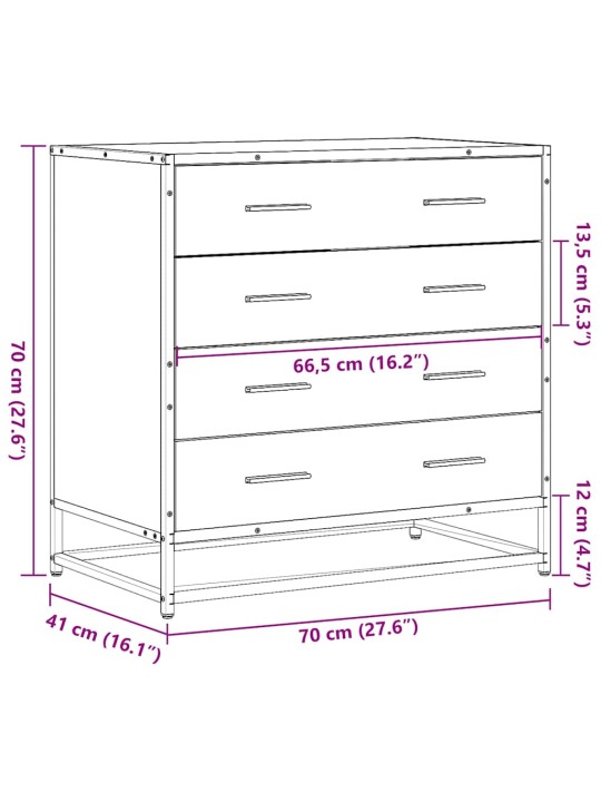 Laatikosto ruskea tammi 70x41x70 cm tekninen puu