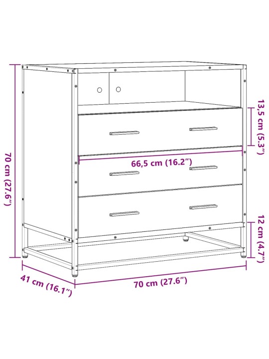 Laatikosto ruskea tammi 70x41x70 cm tekninen puu