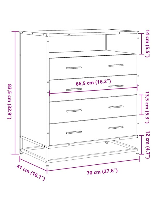 Laatikosto ruskea tammi 70x41x83,5 cm tekninen puu