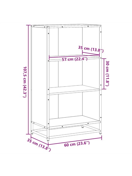 Kirjakaappi savustettu tammi 60x35x107,5 cm tekninen puu