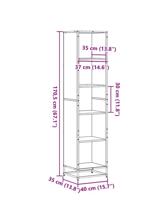 Kirjakaappi musta 40x35x170,5 cm engineered wood