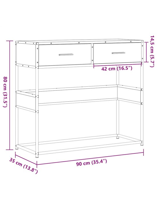 Konsolipöytä savustettu tammi 90x35x80 cm tekninen puu
