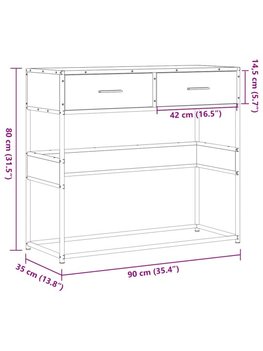 Konsolipöytä harmaa Sonoma 90x35x80 cm tekninen puu