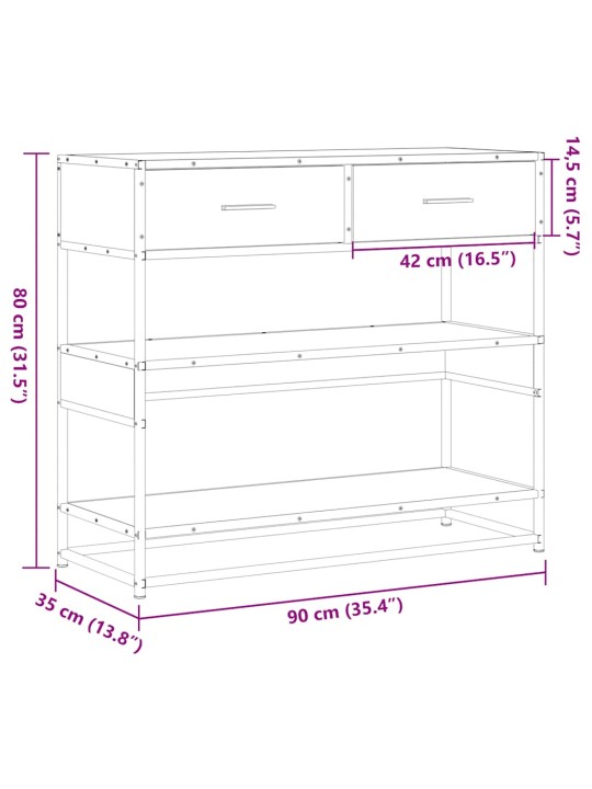 Konsolipöytä savustettu tammi 90x35x80 cm tekninen puu
