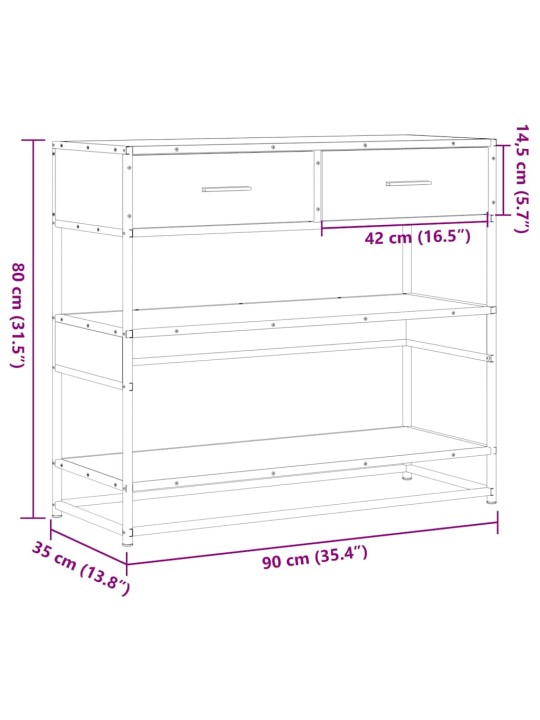 Konsolipöytä harmaa Sonoma 90x35x80 cm tekninen puu