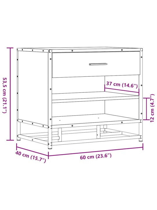 Kenkäpenkki musta 60x40x53,5 cm suunniteltu puu ja metalli