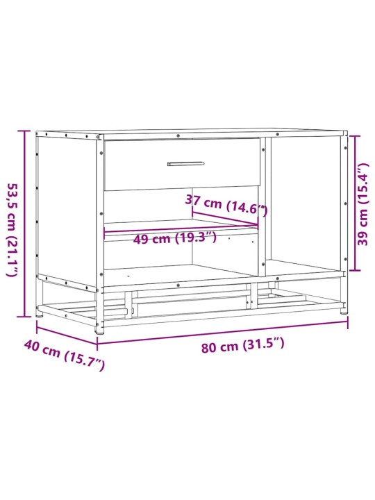 Kenkäpenkki musta 80x40x53,5 cm suunniteltu puu ja metalli