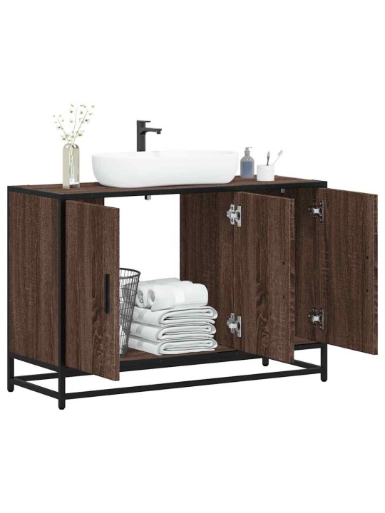 Kylpyhuonekaappi altaalla ruskea tammi 90x33x60 cm tekninen puu