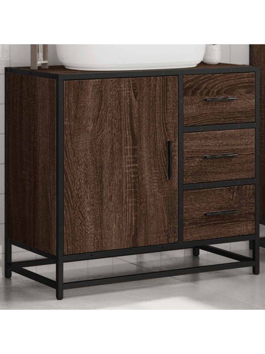 Kylpyhuonekaappi altaalla ruskea tammi 65x33x60 cm tekninen puu