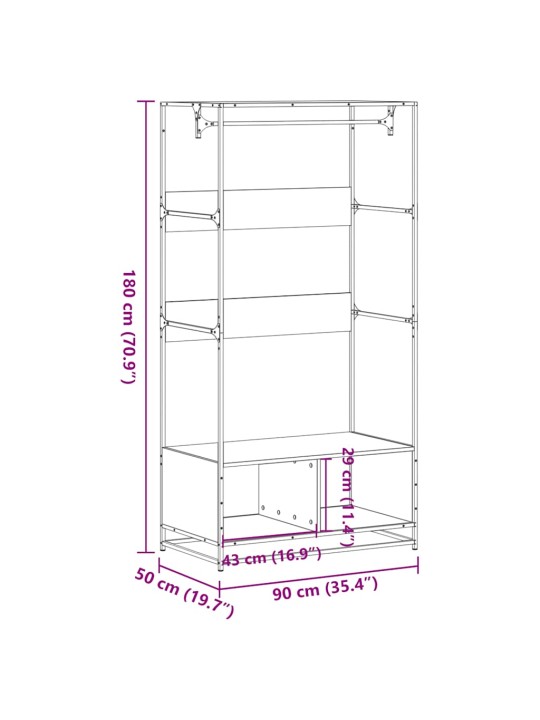 Vaatekaappi musta 90x50x180 cm tekninen puu