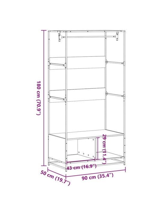 Vaatekaappi ruskea tammi 90x50x180 cm tekninen puu