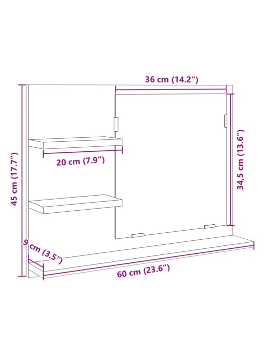 Kylpyhuonepeili Sonoma-tammi 60x10,5x45cm lastulevy