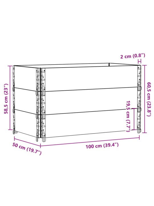 Kuormalavan reunukset 3 kpl harmaa 100x50 cm täysi mänty