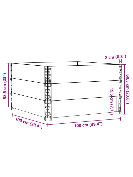 Kuormalavan reunukset 3 kpl musta 100x100 cm täysi mänty