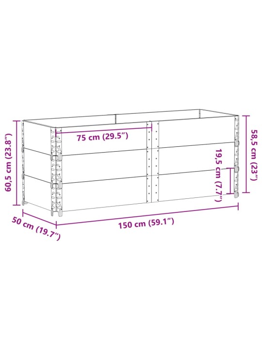 Kuormalavan reunukset 3 kpl harmaa 150x50 cm täysi mänty