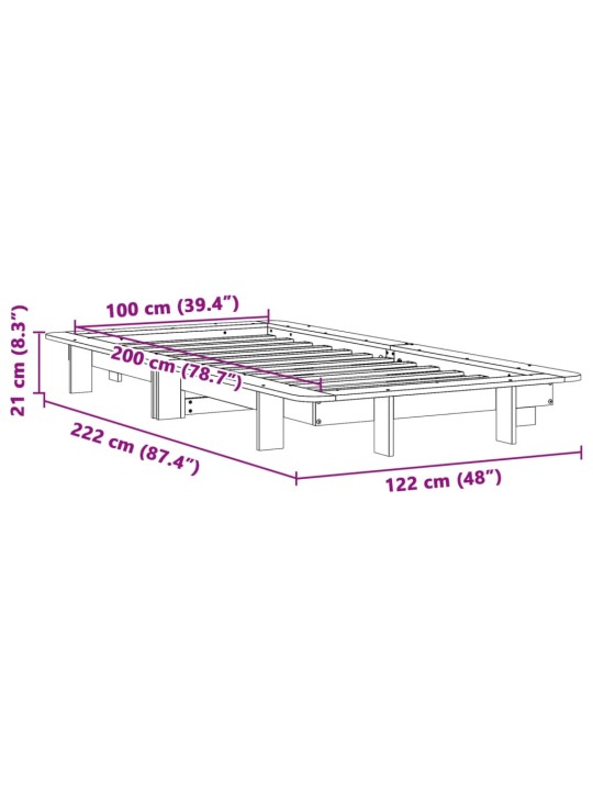 Sänky ilman patjaa vahanruskea 100x200 cm täysi mänty