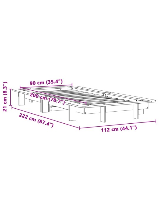 Sängynrunko ilman patjaa vahanruskea 90x200 cm täysi mänty