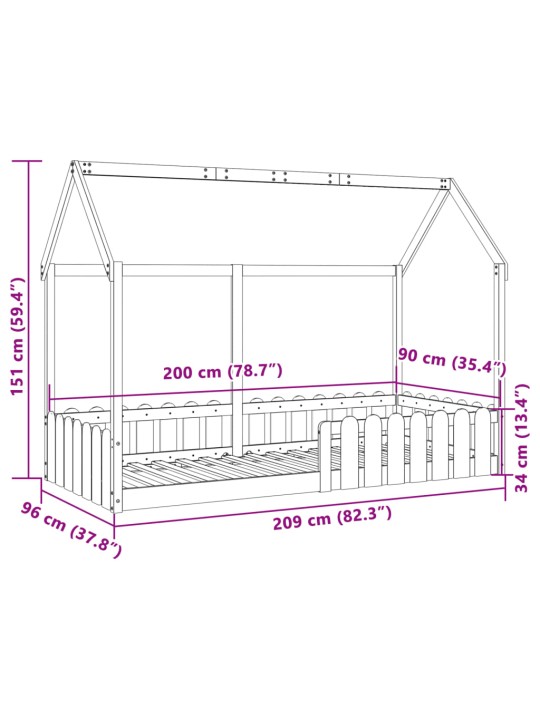 Lasten talonmuotoinen sängynrunko vahanruskea 90x200 cm mänty