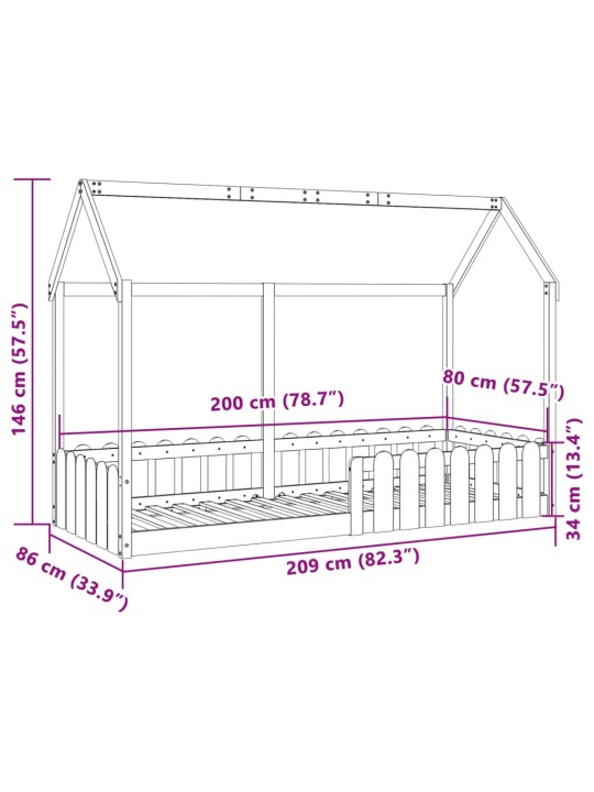 Lasten talo sängynrunko 80x200 cm täysi mänty