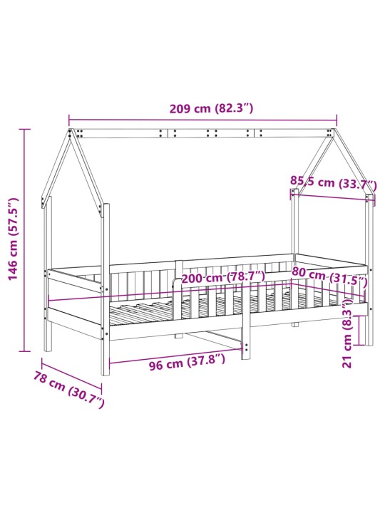 Lasten talo sängynrunko 80x200 cm täysi mänty