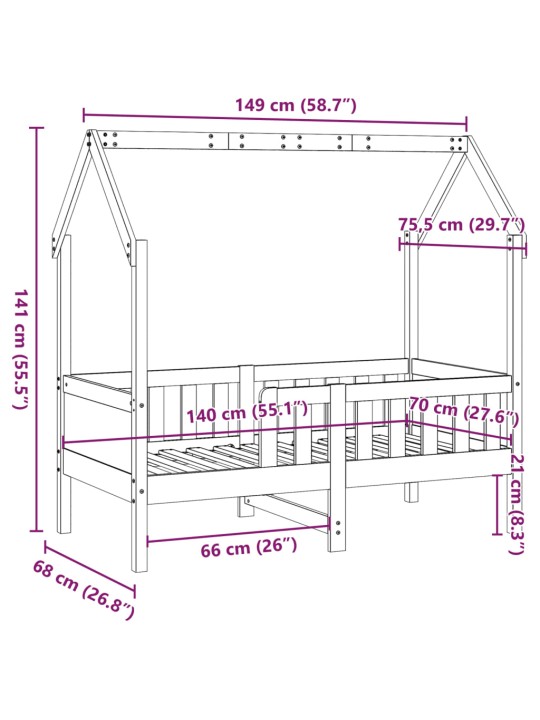 Lasten talonmuotoinen sängynrunko 70x140 cm täysi mänty