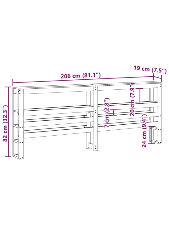 Sängynpääty hyllyillä 200 cm täysi mänty