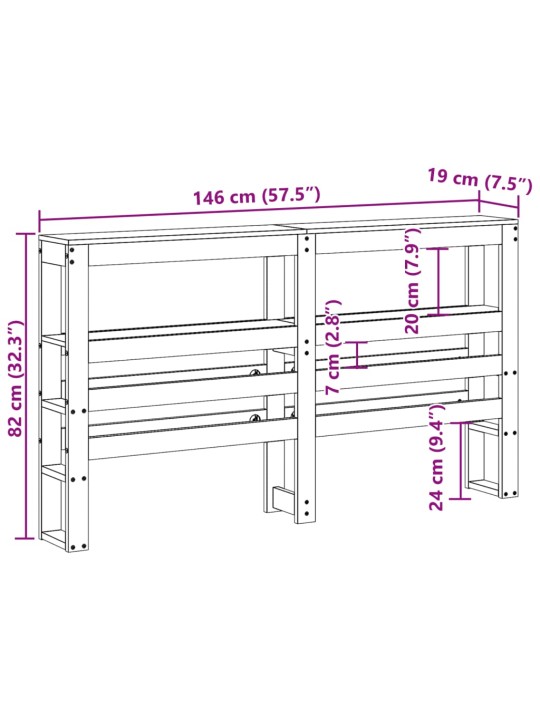 Sängynpääty hyllyillä valkoinen 140 cm täysi mänty