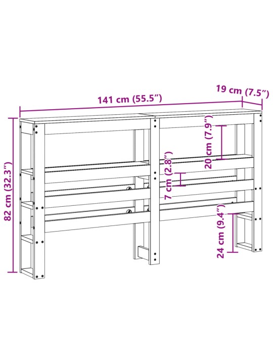 Sängynpääty hyllyillä 135 cm täysi mänty