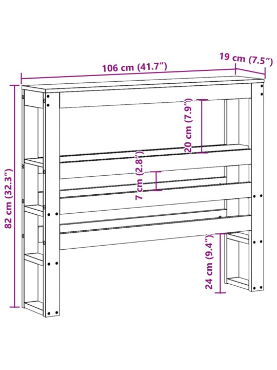 Sängynpääty hyllyillä valkoinen 100 cm täysi mänty