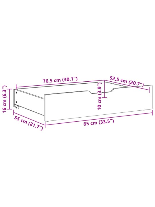 Sängyn alavetolaatikot pyörillä 2 kpl 85x55x16 cm täysi mänty